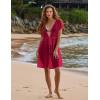 Ekouaer Bathing Suit Cover Up Chiffon Swim Suit Coverup Tie Front Sheer Beach Kimono Coverups Swimwear Cardigans(A10-red)