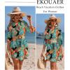 Ekouaer Beach Cover Ups for Women Bikini Swimsuit Coverup Beach Dress Shirt(Blue & Orange Leaf)