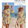 Ekouaer Beach Cover Ups for Women Bikini Swimsuit Coverup Beach Dress Shirt(Pink & Color Leaf)