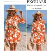 Ekouaer Beach Cover Ups for Women Bikini Swimsuit Coverup Beach Dress Shirt(White Flower)