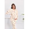 Ekouaer Maternity Pajama Set Button Down Nursing Pajamas Long Sleeve Breastfeeding Loungewear with Adjustable Pants(Apricot Cherry Teddy)