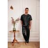 Ekouaer Mens Silk Satin Pajama Set Short Sleeve Sleepwear Silky Loungewear with Long Pants(Black)