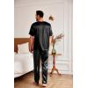 Ekouaer Mens Silk Satin Pajama Set Short Sleeve Sleepwear Silky Loungewear with Long Pants(Black)