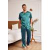Ekouaer Mens Silk Satin Pajama Set Short Sleeve Sleepwear Silky Loungewear with Long Pants(Dark Green)