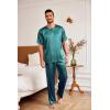 Ekouaer Mens Silk Satin Pajama Set Short Sleeve Sleepwear Silky Loungewear with Long Pants(Dark Green)