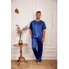 Ekouaer Mens Silk Satin Pajama Set Short Sleeve Sleepwear Silky Loungewear with Long Pants(Navy Blue)