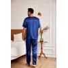 Ekouaer Mens Silk Satin Pajama Set Short Sleeve Sleepwear Silky Loungewear with Long Pants(Navy Blue)