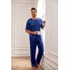 Ekouaer Mens Silk Satin Pajama Set Short Sleeve Sleepwear Silky Loungewear with Long Pants(Navy Blue)