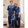 Ekouaer Mens Silk Satin Pajama Set Short Sleeve Sleepwear Silky Loungewear with Long Pants(Navy Blue)