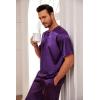 Ekouaer Mens Silk Satin Pajama Set Short Sleeve Sleepwear Silky Loungewear with Long Pants(Purple)