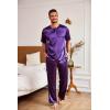 Ekouaer Mens Silk Satin Pajama Set Short Sleeve Sleepwear Silky Loungewear with Long Pants(Purple)