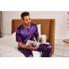 Ekouaer Mens Silk Satin Pajama Set Short Sleeve Sleepwear Silky Loungewear with Long Pants(Purple)