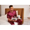 Ekouaer Mens Silk Satin Pajama Set Short Sleeve Sleepwear Silky Loungewear with Long Pants(Wine Red)