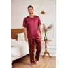 Ekouaer Mens Silk Satin Pajama Set Short Sleeve Sleepwear Silky Loungewear with Long Pants(Wine Red)