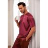 Ekouaer Mens Silk Satin Pajama Set Short Sleeve Sleepwear Silky Loungewear with Long Pants(Wine Red)