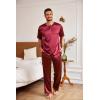 Ekouaer Mens Silk Satin Pajama Set Short Sleeve Sleepwear Silky Loungewear with Long Pants(Wine Red)