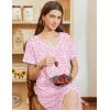Ekouaer Nightgowns for Women Short Sleeve Sleep Shirts V Neck Nightshirts Soft Sleepshirt Caual T Shirt Sleepdress(Floral Pink)