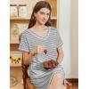 Ekouaer Nightgowns for Women Short Sleeve Sleep Shirts V Neck Nightshirts Soft Sleepshirt Caual T Shirt Sleepdress(Light Grey Stripe)