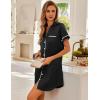 Ekouaer Satin Nightgowns for Women Button Down Nightshirts Silk Sleepshirts Short Sleeve Boyfriend Sleepwear S-XXXL(Black)