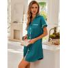 Ekouaer Satin Nightgowns for Women Button Down Nightshirts Silk Sleepshirts Short Sleeve Boyfriend Sleepwear S-XXXL(Blue Green)