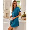 Ekouaer Satin Nightgowns for Women Button Down Nightshirts Silk Sleepshirts Short Sleeve Boyfriend Sleepwear S-XXXL(Dark Blue)