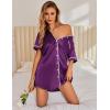 Ekouaer Satin Nightgowns for Women Button Down Nightshirts Silk Sleepshirts Short Sleeve Boyfriend Sleepwear S-XXXL(Dark Purple)