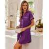 Ekouaer Satin Nightgowns for Women Button Down Nightshirts Silk Sleepshirts Short Sleeve Boyfriend Sleepwear S-XXXL(Dark Purple)