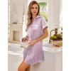Ekouaer Satin Nightgowns for Women Button Down Nightshirts Silk Sleepshirts Short Sleeve Boyfriend Sleepwear S-XXXL(Lilac Stripe)