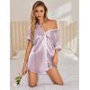 Ekouaer Satin Nightgowns for Women Button Down Nightshirts Silk Sleepshirts Short Sleeve Boyfriend Sleepwear S-XXXL(Lilac Stripe)