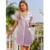 Ekouaer Satin Nightgowns for Women Button Down Nightshirts Silk Sleepshirts Short Sleeve Boyfriend Sleepwear S-XXXL(Lilac Stripe)
