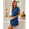 Ekouaer Satin Nightgowns for Women Button Down Nightshirts Silk Sleepshirts Short Sleeve Boyfriend Sleepwear S-XXXL(Navy Blue)