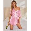 Ekouaer Satin Nightgowns for Women Button Down Nightshirts Silk Sleepshirts Short Sleeve Boyfriend Sleepwear S-XXXL(Pink Stripe)