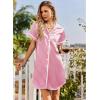 Ekouaer Satin Nightgowns for Women Button Down Nightshirts Silk Sleepshirts Short Sleeve Boyfriend Sleepwear S-XXXL(Pink Stripe)