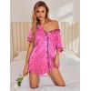 Ekouaer Satin Nightgowns for Women Button Down Nightshirts Silk Sleepshirts Short Sleeve Boyfriend Sleepwear S-XXXL(Rose Red Leopard)