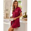 Ekouaer Satin Nightgowns for Women Button Down Nightshirts Silk Sleepshirts Short Sleeve Boyfriend Sleepwear S-XXXL(Wine Red)