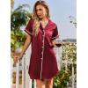Ekouaer Satin Nightgowns for Women Button Down Nightshirts Silk Sleepshirts Short Sleeve Boyfriend Sleepwear S-XXXL(Wine Red)