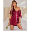 Ekouaer Satin Nightgowns for Women Button Down Nightshirts Silk Sleepshirts Short Sleeve Boyfriend Sleepwear S-XXXL(Wine Red)