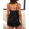 Ekouaer Satin Pajama Set for Women 2 Piece Silky Lingerie Sleepwear Lace Camisole Pj Shorts Set Soft Nightwear S-XXL(01-black)