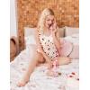 Ekouaer Satin Pajama Set for Women 2 Piece Silky Lingerie Sleepwear Lace Camisole Pj Shorts Set Soft Nightwear S-XXL(Cherry)