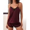 Ekouaer Satin Pajama Set for Women 2 Piece Silky Lingerie Sleepwear Lace Camisole Pj Shorts Set Soft Nightwear S-XXL(Dark Red)
