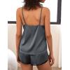 Ekouaer Satin Pajama Set for Women 2 Piece Silky Lingerie Sleepwear Lace Camisole Pj Shorts Set Soft Nightwear S-XXL(Deep Grey)