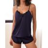 Ekouaer Satin Pajama Set for Women 2 Piece Silky Lingerie Sleepwear Lace Camisole Pj Shorts Set Soft Nightwear S-XXL(Deep Purple)