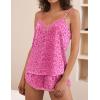 Ekouaer Satin Pajama Set for Women 2 Piece Silky Lingerie Sleepwear Lace Camisole Pj Shorts Set Soft Nightwear S-XXL(Leopard Print Hot Pink)