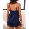 Ekouaer Satin Pajama Set for Women 2 Piece Silky Lingerie Sleepwear Lace Camisole Pj Shorts Set Soft Nightwear S-XXL(Navy Blue)