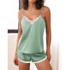 Ekouaer Satin Pajama Set for Women 2 Piece Silky Lingerie Sleepwear Lace Camisole Pj Shorts Set Soft Nightwear S-XXL(Pea Green)