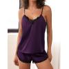 Ekouaer Satin Pajama Set for Women 2 Piece Silky Lingerie Sleepwear Lace Camisole Pj Shorts Set Soft Nightwear S-XXL(Purple)