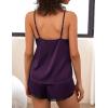 Ekouaer Satin Pajama Set for Women 2 Piece Silky Lingerie Sleepwear Lace Camisole Pj Shorts Set Soft Nightwear S-XXL(Purple)