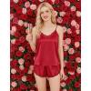 Ekouaer Satin Pajama Set for Women 2 Piece Silky Lingerie Sleepwear Lace Camisole Pj Shorts Set Soft Nightwear S-XXL(Red)