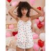 Ekouaer Satin Pajama Set for Women 2 Piece Silky Lingerie Sleepwear Lace Camisole Pj Shorts Set Soft Nightwear S-XXL(Red Heart-white)