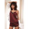 Ekouaer Satin Pajama Set for Women 2 Piece Silky Lingerie Sleepwear Lace Camisole Pj Shorts Set Soft Nightwear S-XXL(Wine Red)